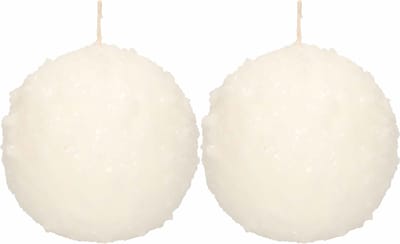 2x Witte sneeuwbal bolkaarsen 10 cm 67 branduren - Kerst kaarsjes - Sneeuwballen ronde geurloze kaarsen - Woondecoraties