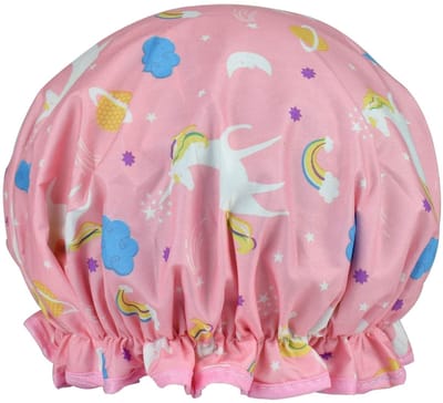 Douchemuts - Douche kap - Eenhoorns - Haar drooghouden - Shower cap unicorns - Dubbellaags - Dikke stof - Waterdicht - Roze - Jonyx