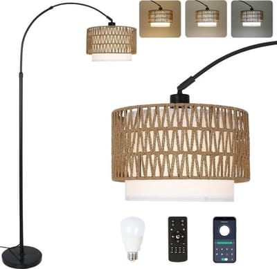 Thuys – Luxe Booglamp – Stand – Vloerlampen Woonkamer – 3 in 1 Design – Met Afstandsbediening – Dimbaar – Stijlvol – Zwart