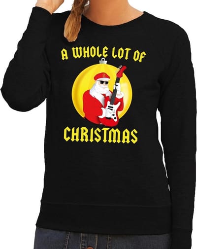 Foute kersttrui / sweater A Whole Lot of Christmas voor dames - zwart - Kerstman Angus met gitaar XS