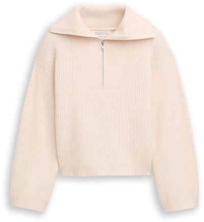 Tom Tailor - Cropped Troyer gebreide trui - Maat 128 - soft cream beige