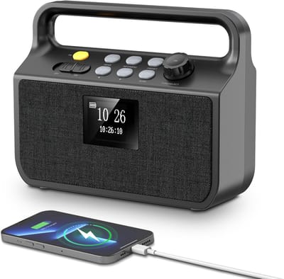 Unyqoos® Draagbare radio met grote batterij, Bluetooth en noodfuncties voor buitenshuis