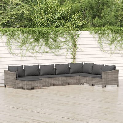 vidaXL - 8-delige - Loungeset - met - kussens - poly - rattan - grijs