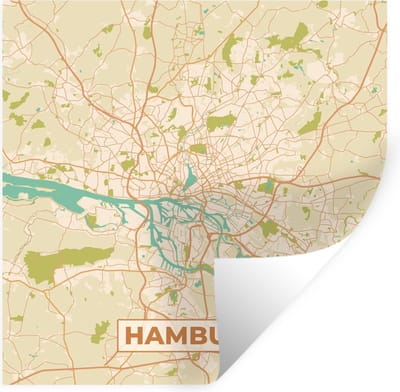 Muurstickers - Sticker Folie - Plattegrond - Hamburg - Vintage - Stadskaart - Kaart - 100x100 cm - Plakfolie - Muurstickers Kinderkamer - Zelfklevend Behang XXL - Zelfklevend behangpapier - Stickerfolie