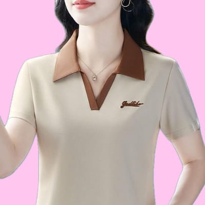 T-shirt met revers en korte mouwen voor dameszomer Nieuw moederspak POLO-shirt Leidt casual sport geborduurde top 4XL gray