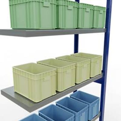 Schulte Lagertechnik boutloos rekkensysteem MULTIplus 250, aanbouwvak, lengte bout, 2500x1000x400 mm, 6 legborden, gentiaanblauw/verzinkt