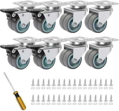 8x Zwenkwielen 50mm - Dubbel Wiel voor Zware Belasting