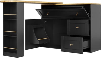 Uitschuifbare Bar met Opslagruimte (138-204×39×105 cm) - Keukenkast, Sideboard met Snackplank, Uitschuifbare Bartafel, Sta-tafel Bistrotafel Hoge Tafel Keukeneiland, Zwart
