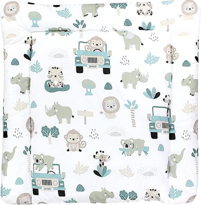 Baby Verschoonmat - Hydrofiele Mat - Baby Verzorgen - Wasbaar Katoen - 70 x 60 cm - Dierenprint Groen