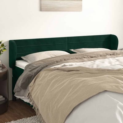 vidaXL - Hoofdbord - met - randen - 203x23x78/88 - cm - fluweel - donkergroen