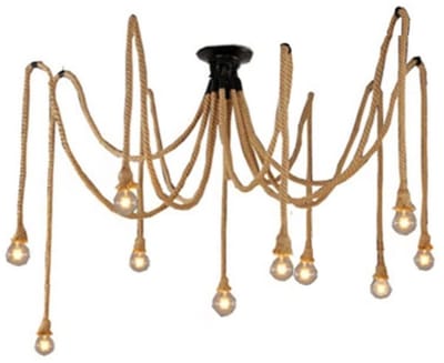 EXCITAT Hanglampen - Kroonluchter van henneptouw - DIY kroonluchter van henneptouw - Retro kroonluchter - Geschikt voor restaurant, slaapkamer, woonkamer, hoteldecoratie - E27 - 2 meter lang