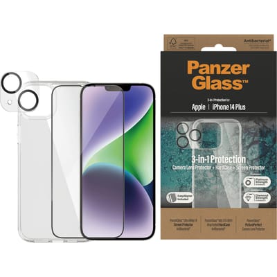 PanzerGlass iPhone 14 Plus Bundel Hardcover + Screenprotector + Glazen Camera Screenprotector Transparant