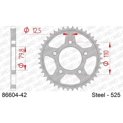 Stalen motortandwiel achteraan Afam 525 42 dents