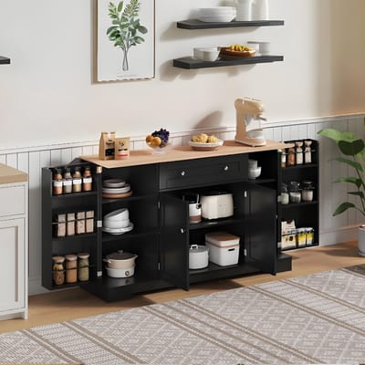 Sweiko Buffetkast - Dressoir - Met lade + legborddeur - Verstelbaar legbord - Zwart + Natuurlijk