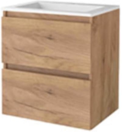 Basic-Line Start 46 Badkamermeubelset - 60 x 46 cm - Greeploos - 2 Lades - Acryl Wastafel - 1 Kraangat - Whisky Oak
