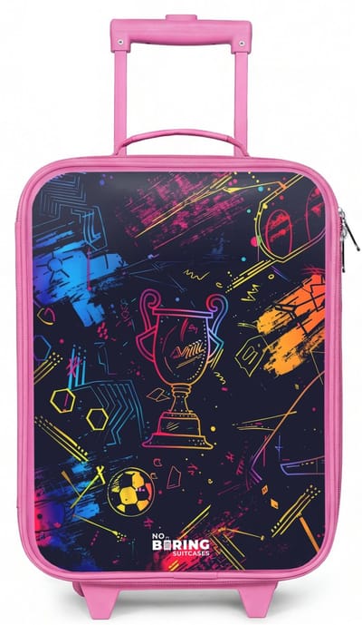 NoBoringSuitcases.com® - Kinderkoffer roze - Kindertrolley meisje - Neon sporttrofee design - Koffer kind lichtgewicht - Reiskoffer trolley voor kinderen - Koffertje met lichtgevende wieltjes - Rolkoffer