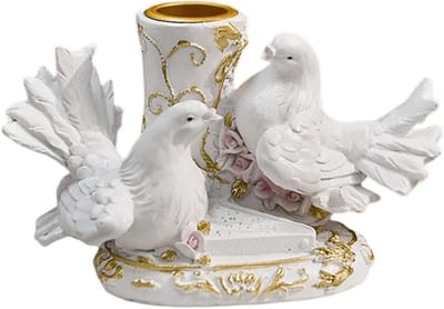 Kaarsenhouder Vredesduif - Hars Vogel Ornament - Huis Decoratie - Creatief Vogelontwerp - 12.5 cm breed - Stijl D