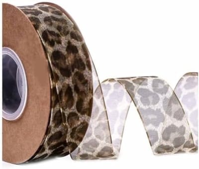 PromoHome Luipaardprint Organza Lint - 10 Yards Rol | Zacht Transparant Cadeaulint voor Knutselen en Decoratie