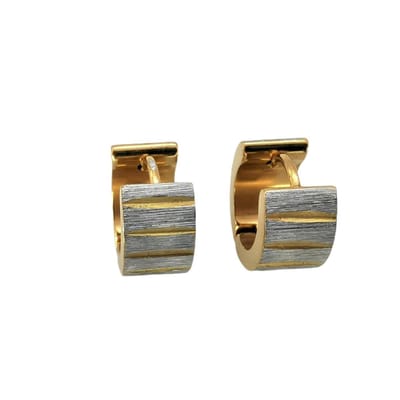 Unisex Chirurgisch staal oorringen brede goudkleurig met  gezilverstraald streep motief.