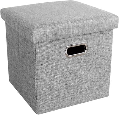Opbergpoef - Voetenbank Kruk - Extra Zitplaatsen Creëren - Met Handgrepen - 50x50x45 cm - Grijs