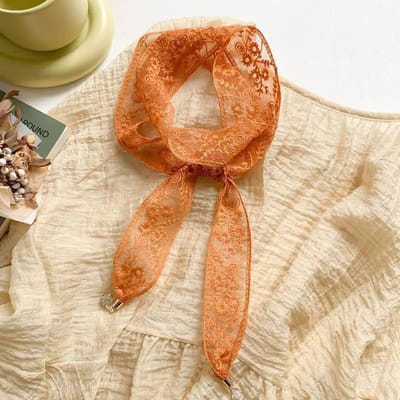 Kant zijde sjaal dames lente en herfst zomer mode veelzijdige lange holle decoratieve hoofdband oranje