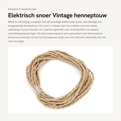 Dailygoods - Elektrisch snoer - Vintage henneptouw - Duurzaam en eenvoudig te gebruiken - 2 meters - DIY-accessoires - Geschikt voor kroonluchters