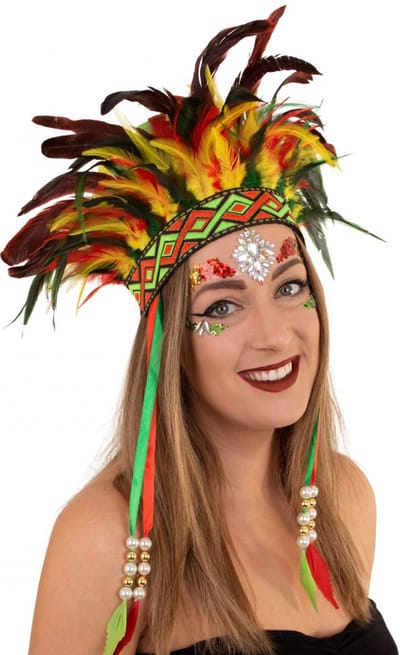 KIMU® Verentooi Geel Rood Groen - Veren Tooi - Hoofdtooi Indianentooi Fazantveren Indiaan - Gekleurde Veertjes Carnaval Limburg Reggae Festival
