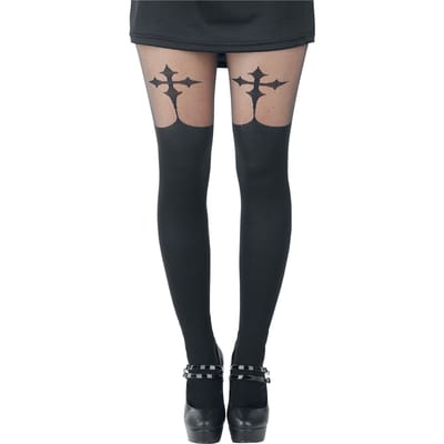 Pamela Mann - Gothic Maillot - Goth Cross Suspender - voor Vrouwen - zwart