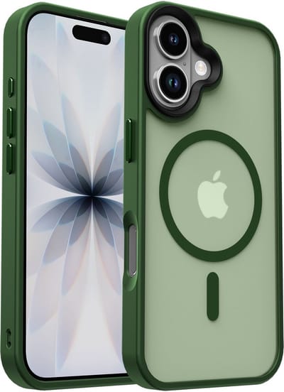 Hoesje Geschikt voor iPhone 17 - Compatibel met MagSafe / Qi2 - Matte Beschermhoes - Back Cover met Magneet - Donker Groen