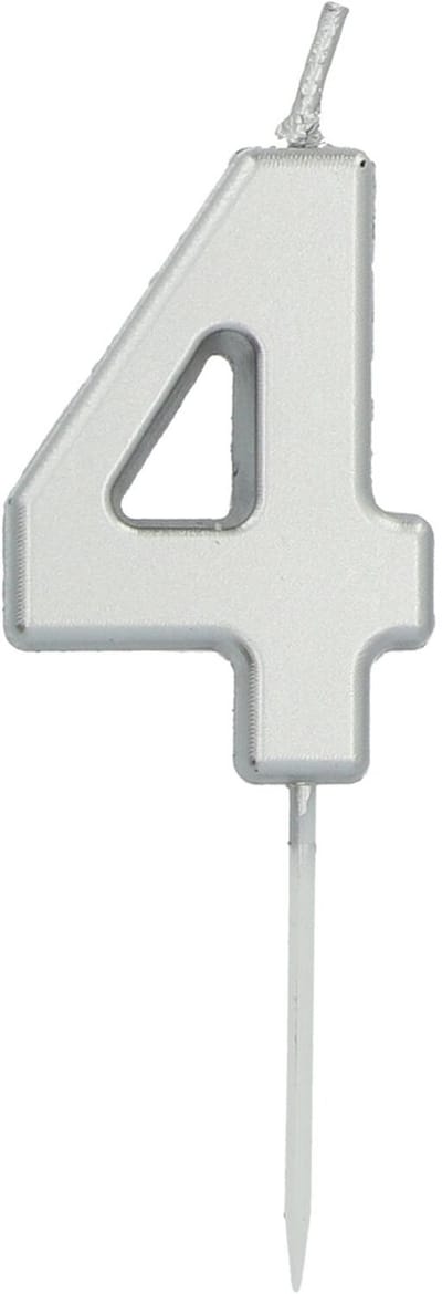 Folat - Kaars cijfer 4 zilverkleurig 5 cm