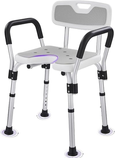 Douchestoel met Antislip - Toiletstoel - Badkamerstoel met Rugleuning & Armsteun - Aluminium