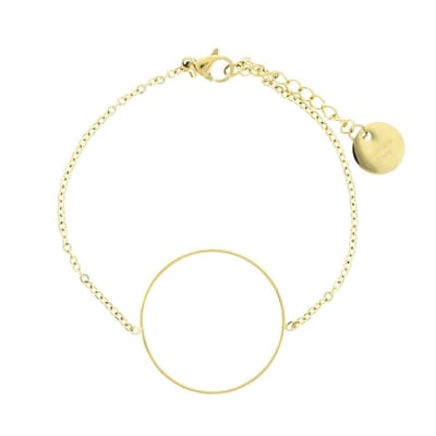 Behave Minimalistische armband met ronde hanger stainless steel (staal) goud kleur