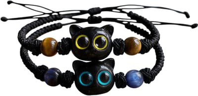 Bijpassende armbanden voor stellen – handgemaakt van gevlochten touw – met zwarte kattenmotief – brengt geluk en verbondenheid – ideaal Valentijnsdagcadeau voor je vriend of vriendin