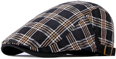 Winkrs - Flatcap zwart/beige geruit - Platte pet, klak pet, golfpet - Verstelbaar - Zomerpet