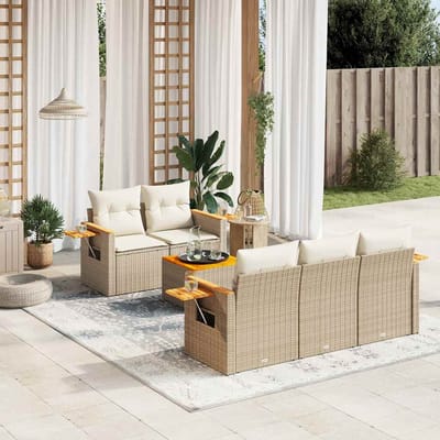 vidaXL - 6-delige - Loungeset - met - kussens - poly - rattan - beige