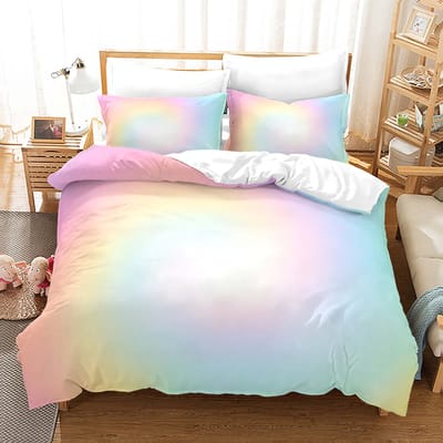 Regenbooggradiënt wolk dekbedovertrekset kleurrijke print beddengoed set voor meisjes vrouwen slaapkamer decoratieve sprei EU Twin 135x200cm beige