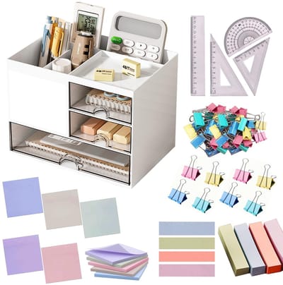 Dailygoods - Catekro Pen Organizer met 3 laden, bureaublad accessoires stationaire organizer bureau caddy, multifunctionele potloodhouder voor bureau organisatoren met 5 compartimenten voor kantoor kunst