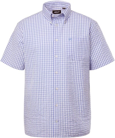 Men Plus - Heren - Ruitenoverhemd korte mouw seersucker buttondown-kraag - Lichtblauw - Maat 3XL