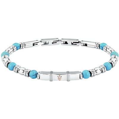 Maserati - bracelet - JM324AVD44 - heren - armband - iconic - roestvrijstaal - zilverkleurig - lichtblauw - 18.5 + 3 CM