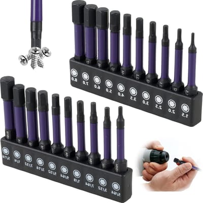 20 stuks Impact Hex Head Inbussleutel boor set SAE en metrisch S2 gelegeerd staal Hex Bit Kit Magnetische 1/4 inch Quick Release Hex Shank Schroevendraaier Boor voor Thuis Reparatie (20 stuks
