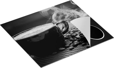 Chefcare Inductie Beschermer Hete Koffie Kop met Koffiebonen - Zwart Wit - 60x50 cm - Afdekplaat Inductie - Kookplaat Beschermer - Inductie Mat