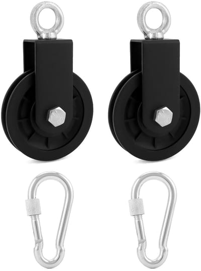 2 Stuks 90mm Pulley met Swing Strap en Carabiner voor Fitness Kabelsysteem, Lat Pulldown en Kledinglijn Accessoires