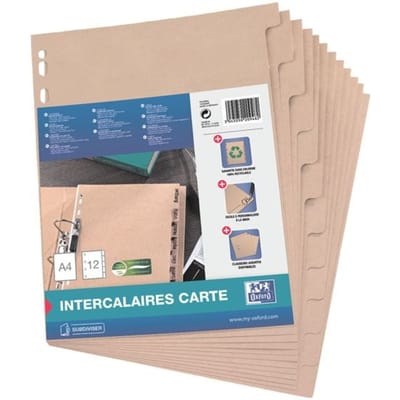 OXFORD Touareg tabbladen, uit karton, ft A4, onbedrukt, 11-gaatsperforatie, 12 tabs 20 stuks