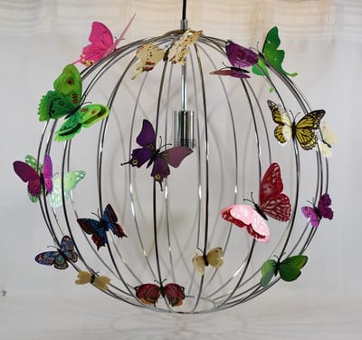 ZoeZo Design - hanglamp - vlinderlamp - Ø 48 cm - grote hanglamp - zilverkleurig - metaal - met kunststof magneet vlinder - max. 60w