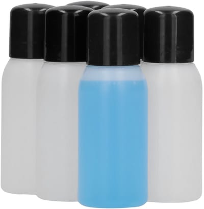 6 x 50 ml ronde fles HDPE naturel + Schroefdop zwart - BPA Vrij - Niet Breekbaar - Plastic Flesjes Navulbaar - Met Dop - Lege Flessen - 6 stuks
