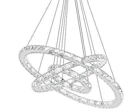 ACXIN Hanglamp LED Kristal - 96W - 3 ringen - Koud wit - In hoogte verstelbaar - Modern - Voor woonkamer slaapkamer eetkamer