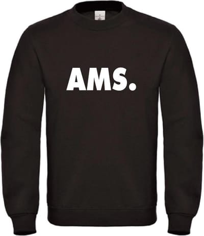 Sweater zwart M AMS. - witte opdruk - soBAD. | Amsterdam | Unisex | Sweater heren | Sweater Dames