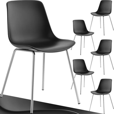 tectake® Mave stoelen - Kunststof eetkamerstoelen in modern design - Set van 6 - Zwart/chroom - Stijlvolle en comfortabele stoelen voor eetkamer of keuken