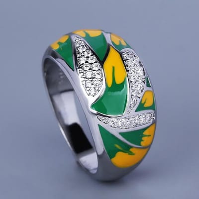Europese en N Pastorale Stijl Groen Bos Emaille Zirconia Ring Dames Elegante Ring Bruiloft No. 10 gray