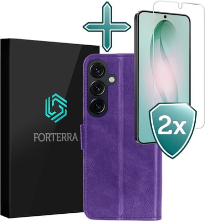 Hoesje Met 2x Screenprotector - Geschikt voor Samsung Galaxy S26 - Luxe Pasjeshouder - Flip Case - Bookcase Portemonee - Kunstleer Book Case - Flipcase Hoes - Book Cover - Walletcase - Portemonneehoes - Paars